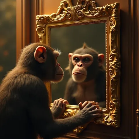 Lofi Monkey Faces an Angry Gold Mirror