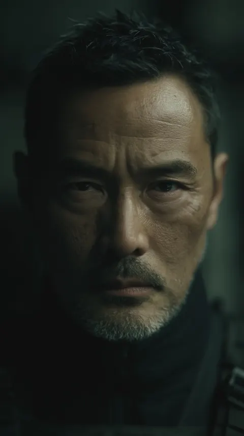 Ultra realistic asian male age 40, rugged face, imperfect skin texture