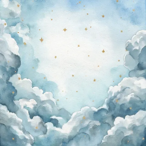 Watercolor fine art, luminous pastel sky blue and powder blue sky