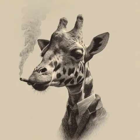 Create illustration of a giraffe smoking a cigarette