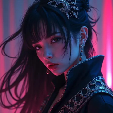 Neon Cyberpunk Portrait of an Evil Magician