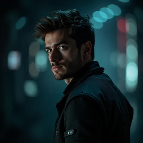 Robotic Man in Dramatic Cinematic Bokeh