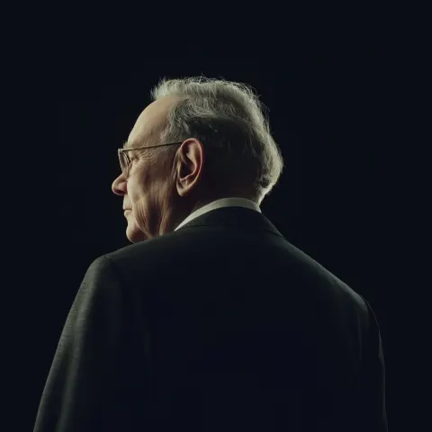 Realistic elderly white male investor, inspired by Warren Buffett