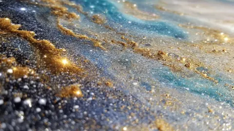 Scattered with fine white and gold star dust, with 20-30 tiny gold and white points of light