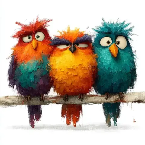 Colorful Cartoon Birds Branch