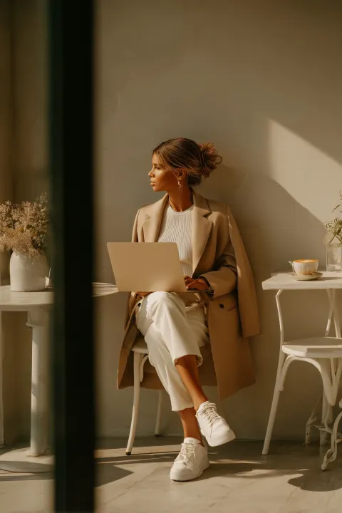 Working on laptop, walking on office, working on cafe, women entrepeneur