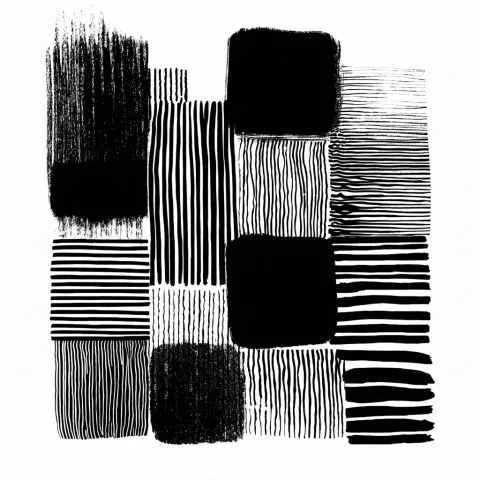 Bold, graphic, clean modern black on white artwork with clean lines