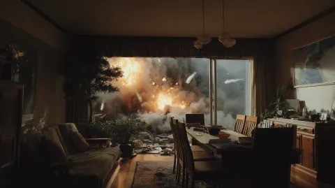 TOMAHAWK MISSILES APPROACHING and EXPLODING FLAMES EVERYWHERE, FROM ALL SIDES