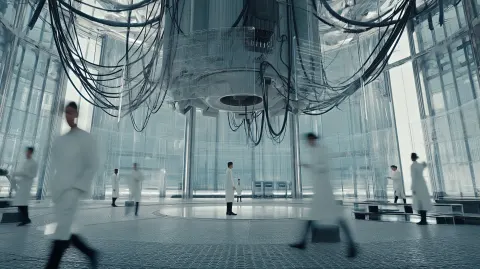 Hyper-technological laboratory interior, ultra-premium cinematic look