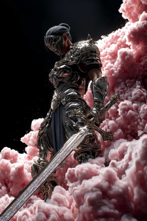 A full-body image of a muscular female warrior in the full armor of God