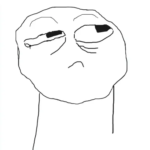 Deadpan expression, crude meme line art, reaction image