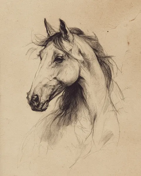 A cute graphite and charcoal pencil sketch of a horse from the next up