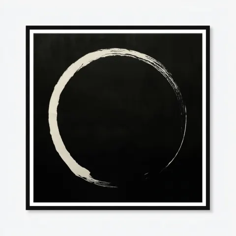 Slim enso circle on a black background, slim, minamilst, elegant