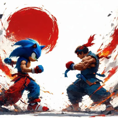 Sonic Clashes With Ryu in Bold Colors