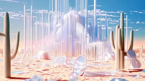 A white desert palace made from countless teeth, cathedral spires, and pendulums
