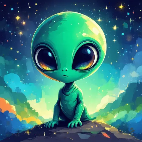 Friendly Big Eyed Alien for Young Colorists