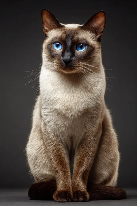 Photo realistic photograph of a siamese cat sitting