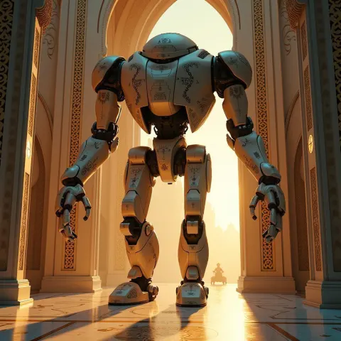 Robotic Arabic Architecture in Golden Hour Script