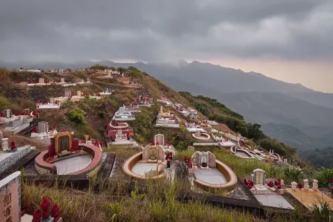 Landscape photography of traditional Taiwanese hillside cemetery