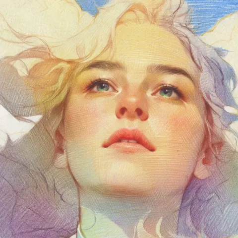 Hyper-realistic colored pencil portrait of a woman, intricate linework