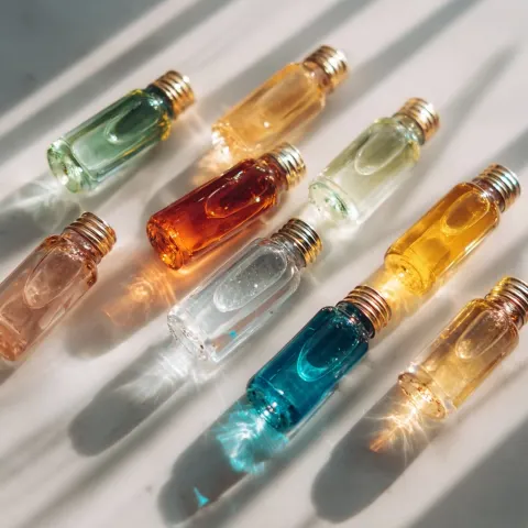 Vials for fragrace laying down aesthetic