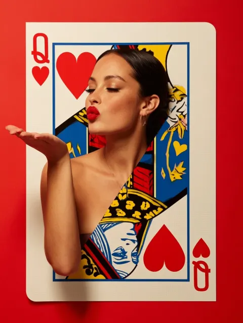 Incredibly realistic, magazine-worthy photo, cinematic card of the Queen of Hearts. The card itself