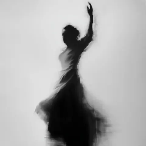 Black and white expressive figure, painterly interpretation, soft tonal transitions