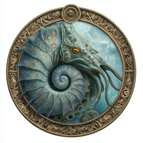 A dnd rpg token of a nautiloid aberration, behind the token white background, medieval