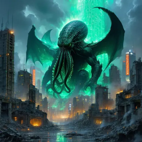 Cthulhu Rises Over the Ruins of Neo Tokyo