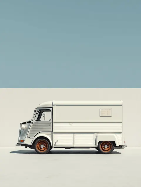 Photorealistic mockup style render of a white Citroën HY against white backdrop, wide angle