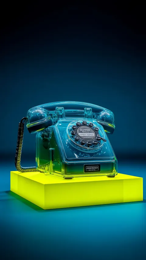 A clean 3d-style digital rendering of a deep navy blue retro telephone