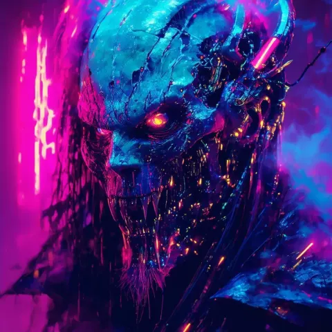 Ancient Neon Vampire Monster in Cybernetic Glow