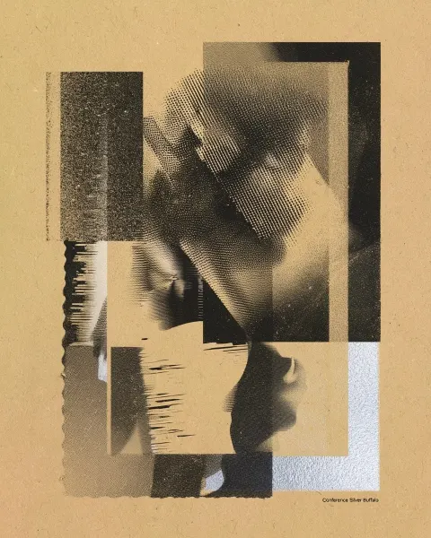 "conference silver buffalo" rendered in a deconstructivist Swiss Punk layout. Staggered