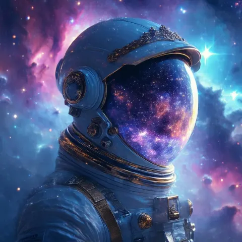 Astronaut Visor Reflecting a Celestial Nebula Event