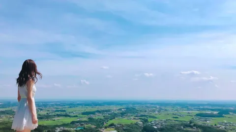 Aerial Shot of a Japanese Woman in Vast Farmland