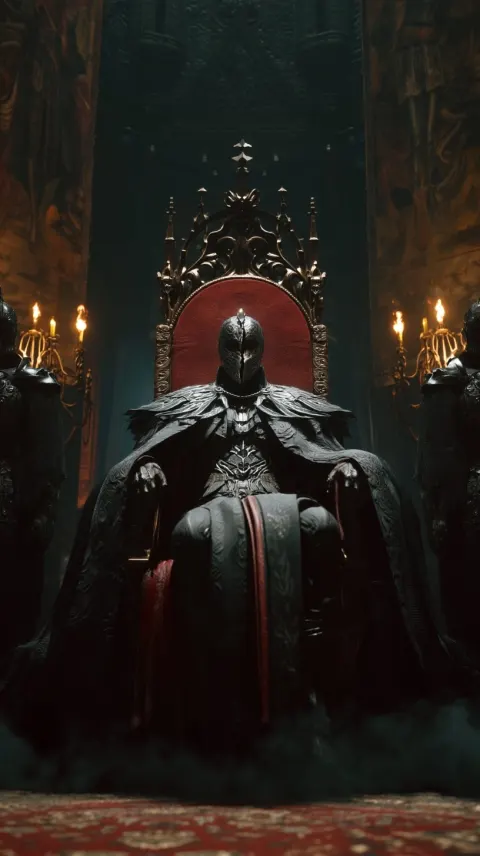 The black king sitting on his throne with a broken mask on his face, silver highlights