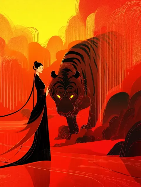 Chinese fantasy style, minimalist, high-contrast colors, dreamy atmosphere, cinematic lighting