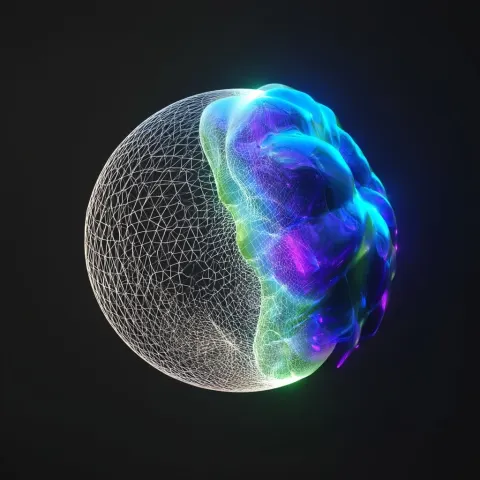 A sphere gradually transforming from a precise geometric wireframe into a complex organic inflated f