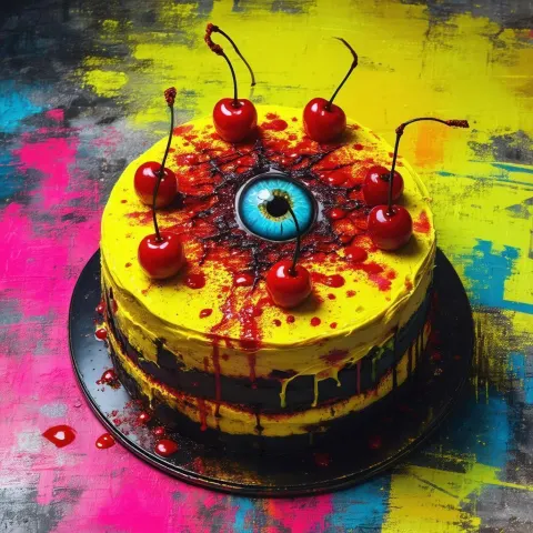 Neon Graffiti Zombie Cake With Staring Eye