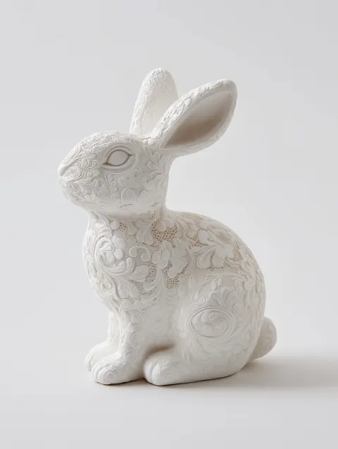 Polystone detailed garden Easter bunny in white on a studio white background