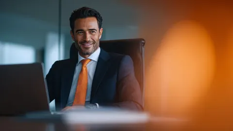 Middle Eastern man, early 30s, wearing a luxurious smooth formal suit (perfectly tailored