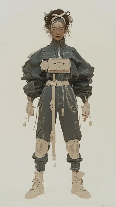 Cassette-Punk Tech Outfit Character, 24-Year-Old Woman