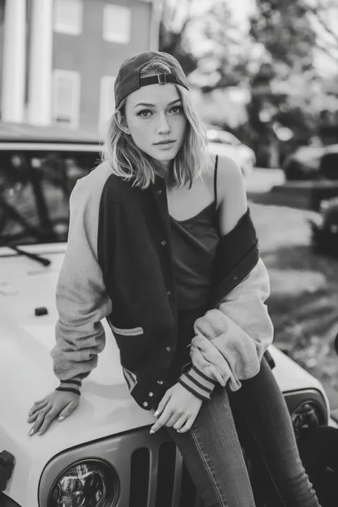 A full-color 2020s Instagram photo of an incredibly beautiful flat-chested American woman in their m