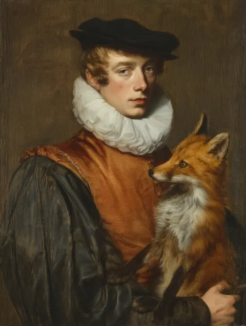 A 16th century Dutch painting showing a young man in his early 20s and his favourite little fox