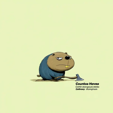 Minimal flat illustration of a beaver character, thick rounded dark contour lines