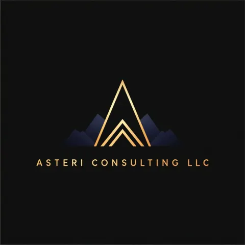 Minimalist flat vector logo, pure black background, foreground element is a large geometric gold let