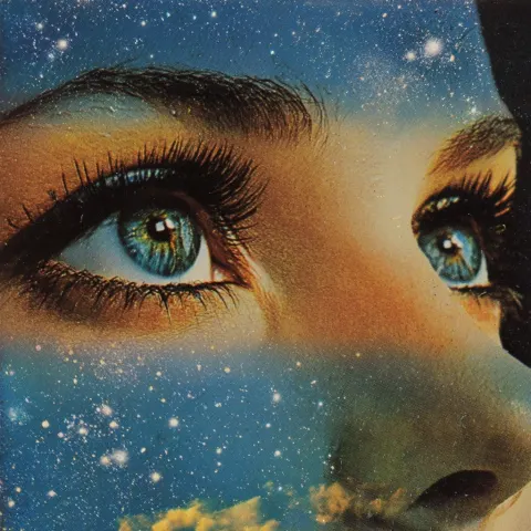 Eyes, on sky, night, 70s postcard style