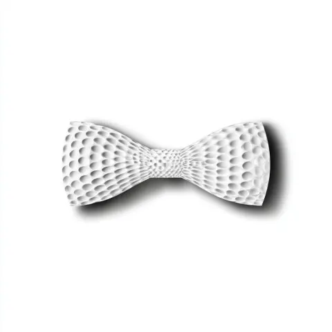 A graphic design of a bow, which is stylized to resemble the dimples and color of a golf ball. The b