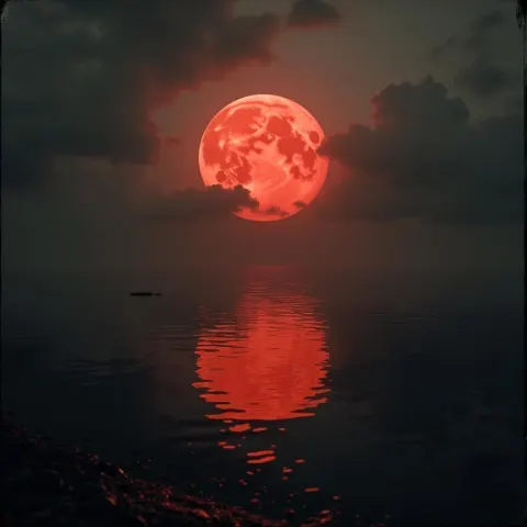 Red Planet Mirrored in Dark Monochrome Waters
