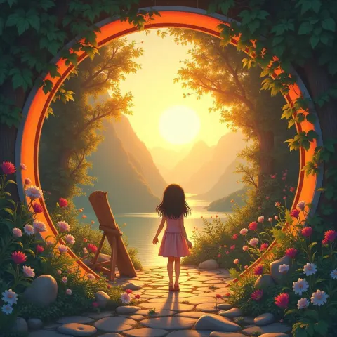 Enchanting Anime Diorama in a Circular Frame
